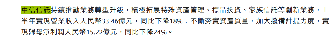 “易主”中信金控、银行老将走马上任，中信信托业绩仍承压